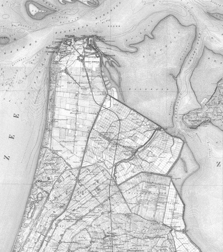 Koegras - Anna Paulownapolder Provincie Noord-Holland 3 Uitsnede historische kaart 1850 (Topotijdreis) Uitsnede hoogtekaart (Actueel Hoogtebestand Nederland) ONTSTAANSGESCHIEDENIS De strandwallen die