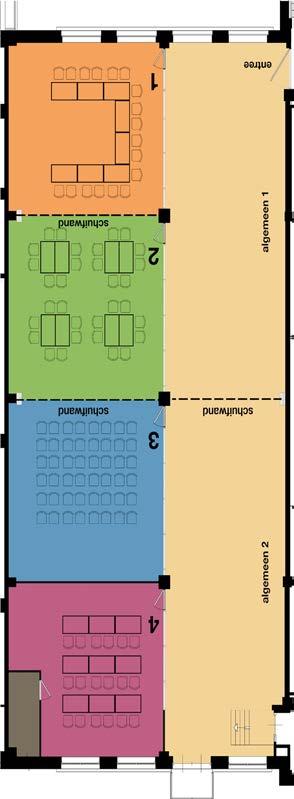 Tot circa 35 personen per ruimte, afhankelijk van de opstelling.