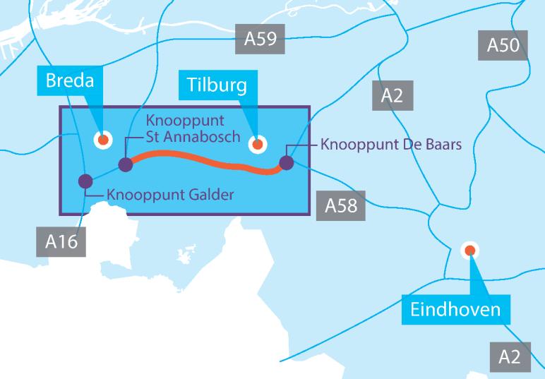 3. A58 TILBURG BREDA Het doel van deze opgave is het onderzoeken van de slimste oplossing voor de bereikbaarheid op het wegvak Tilburg-Breda.