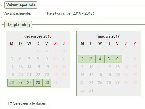 Geef de uren aan dat u opvang nodig heeft, en of uw kind een vieruurtje of een middagmaal wenst. Via de kopieerknop kan u de ingegeven data voor alle dagen kopiëren.