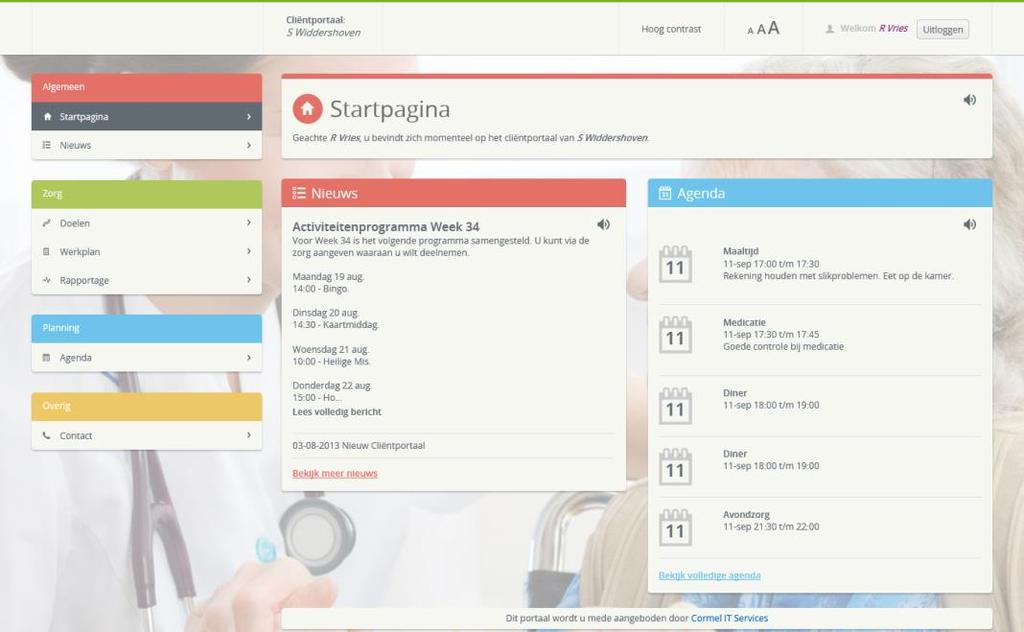 7 Startpagina De startpagina van het cliëntportaal wordt geopend nadat de gebruiker is ingelogd. Vanuit dit scherm is het mogelijk om naar alle onderdelen van het portaal te navigeren.