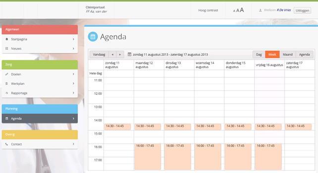 12 Agenda Wanneer in het menu onder planning wordt gekozen voor de optie Agenda wordt de cliëntagenda geopend zie figuur 6.