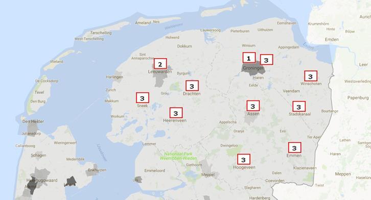Ziekenhuizen Er zijn 11 ziekenhuislocaties met een SEH in de regio Noord Nederland. Het niveau van de traumazorg in de ziekenhuizen is vastgesteld volgens de landelijke levelcriteria van de NVT 9.