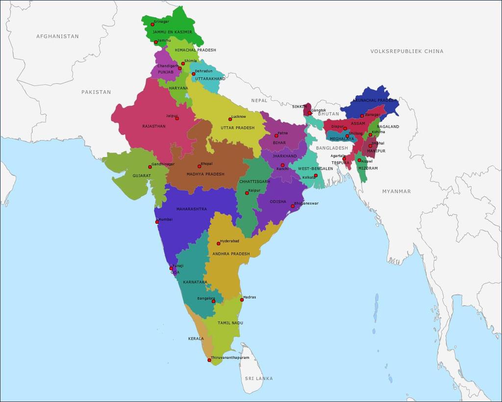 Deelstaten De Stichting Solidair met India is in de navolgende deelstaten actief: Uttar Pradesh Jharkand Madhya Pradesh Maharashtra Karnataka Kerala Tamil Nadu Het is historisch zo gegroeid dat de