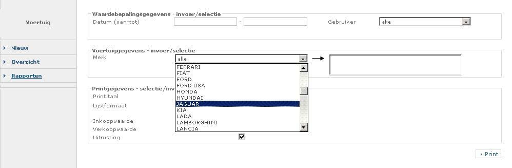 9.2. Rapporten - gebruik van filters Selecteer de rapportage vorm via de selectiebox. Filter indien gewenst op datum (periode invullen als dd-mm-jjjj). Filter indien gewenst op één of meer merken.