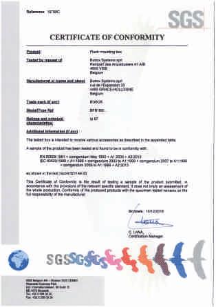 normen EN60670-23 : 2006 en IEC60670 : 2008 +