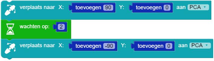 wachten op blok naar 2 seconden: Voeg nu een nieuw verplaats naar X:... toevoegen Y:... toevoegen... aan.