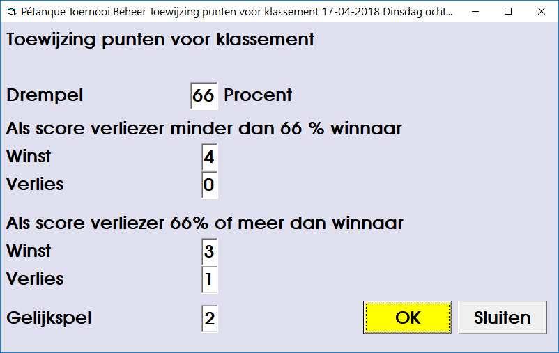 Met de knop Sluiten wordt het venster gesloten zonder de gegevens in het venster op te slaan.