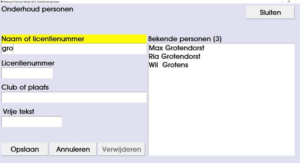 Ook is het mogelijk een lijst met personen te importeren en te exporteren. Met de knop Sluiten wordt het venster gesloten.