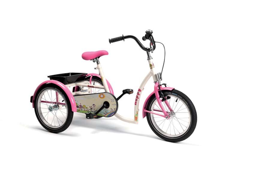 2215 HAPPY 100% meisjes Deze fiets springt in het oog door de combinatie van frisse roze en witte kleuren en leuke, decoratieve versieringen.