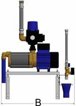 Het systeem bestaat uit een zelfaanzuigende centrifugaalpomp (RC-3 of RC-5) met automatische drukbesturing en manometer, een wandconsole en een drinkwater bijvulset.