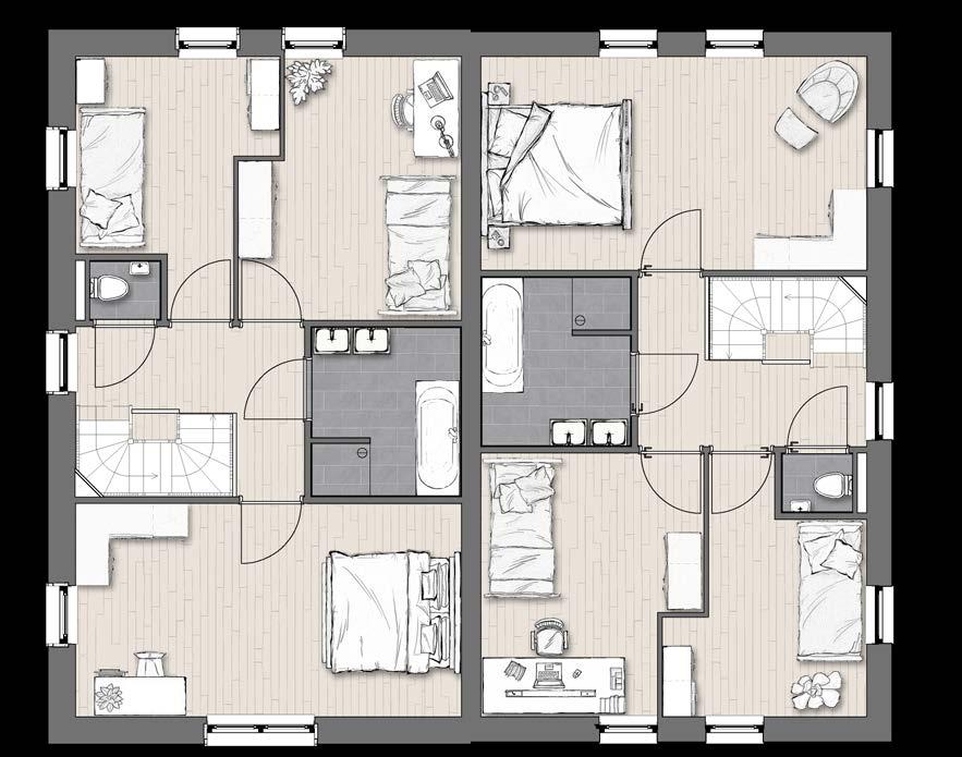 Afwijkende pui in achtergevel bij bnr. 103 < 3300 > < 6000 > Twee-onder-éénkapwoningen bnrs.