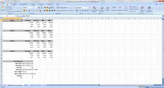 9.8 Voorbeeld Excel-bestand - multimetingen De resultaten van de multimetingen worden in drie verschillende bladen getoond: 1.