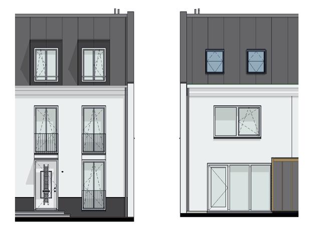 Herenhuis Woningtype B1 Gevels en doorsnede Schaal 1:100