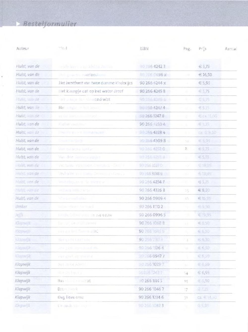 Bestelformulier Auteur Titel ISBN Pag.