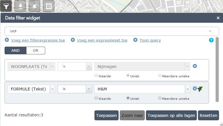 3.4. Filterexpressie versus expressieset en AND en OR filters Bij het filteren van data is het van belang of u de filterexpressie of de expressieset kiest en of u de AND of OR functie