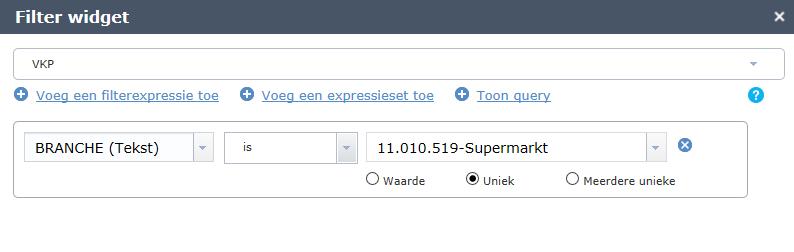 U kiest voor Voeg een filterexpressie toe : Kies bij dit filter voor AND. De verkooppunten moeten namelijk bij de formule H&M horen en (AND) ze moeten in de woonplaats Nijmegen liggen.