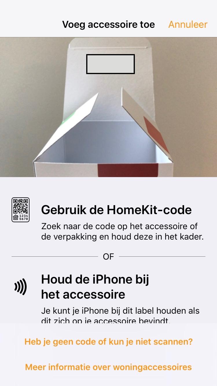 6. Koppelen met HomeKit Om de Pairot te koppelen met Apple HomeKit, opent u de Woning app op uw tablet of smartphone en kiest u voor Voeg accessoire toe.
