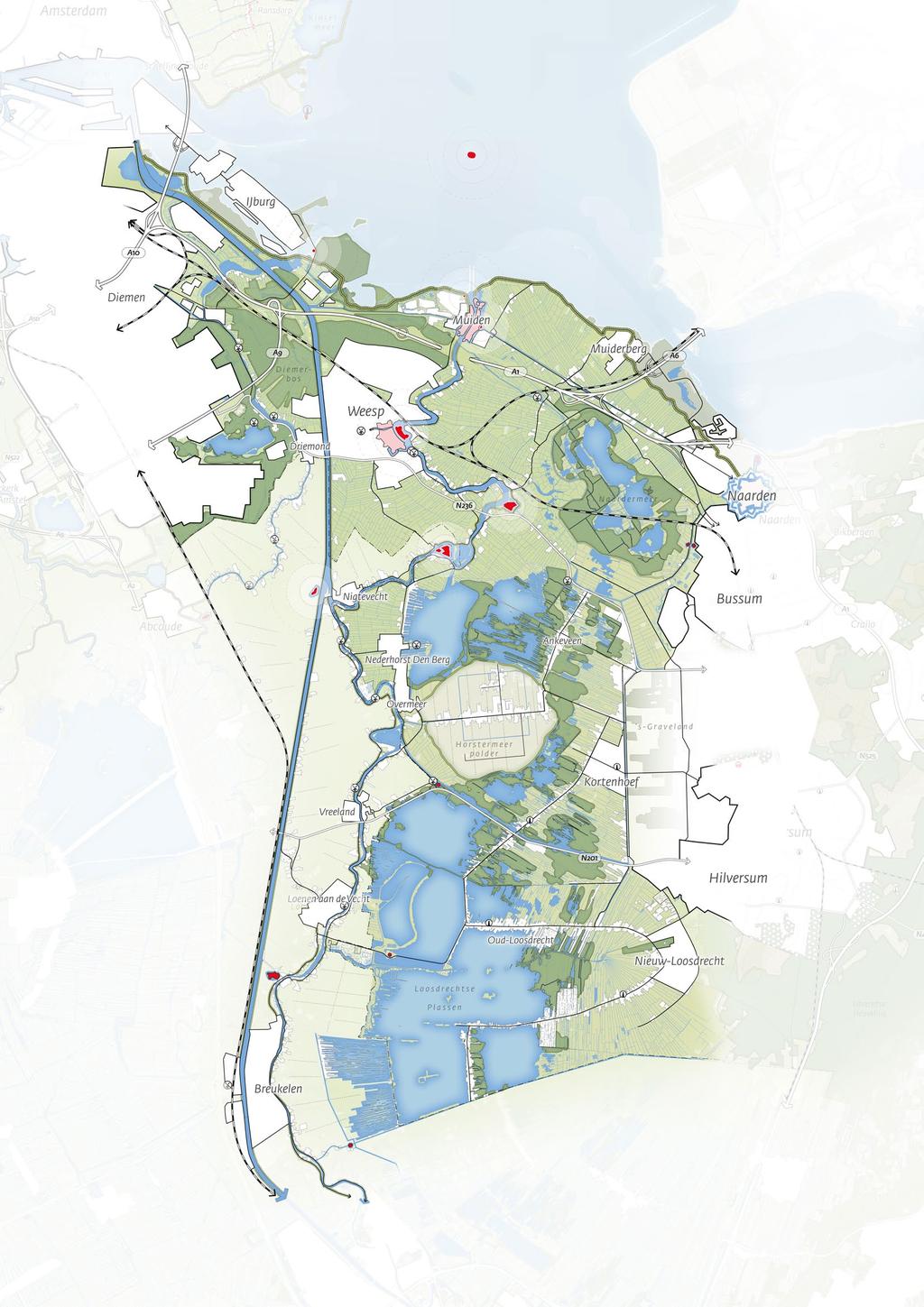 Vechtstreek Provincie Noord-Holland 5 OVERZICHTSKAART VECHTSTREEK Veenrivieren- en veenpolderlandschap met slotenpatroon Droogmakerijenlandschap met verkavelingsrichting Landschap voormalige