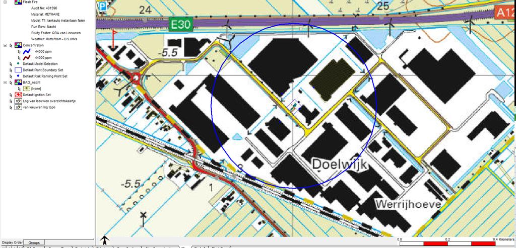 6 4. De omgeving 4.1 Invloedsgebied Het invloedsgebied is gedefinieerd als de effectafstand LC 01 (1% letaliteit) van het meest ongunstige scenario, bij weertype D9.