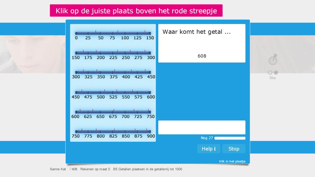 Een voorbeeld een oefening kennis van de structuur van de getallenrij tot 1000 uit oefening B5.