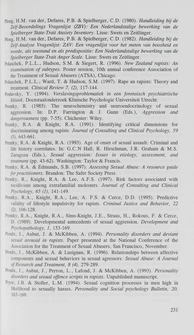 Ploeg, H.M. van der, Defares, P.B. & Spielberger, CD. (1980). Handleiding bij de Zelf-Beoordelings Vragenlijst (ZBV): Een Nederlandstalige bewerking van de Spielberger State-Trait Anxiety Inventory.