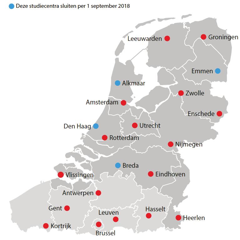 Studiecentra De Open Universiteit heeft studiecentra verspreid over Nederland en Vlaanderen.