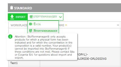 6.3 Een Stoffenmanager -export maken U kunt via de exportfunctie in het rapportageoverzicht ook een Stoffenmanager -export maken.