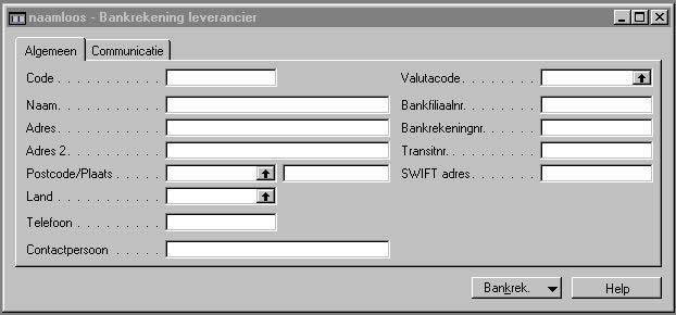 Inbrengen Voorkeur Bankrekening bij leverancier. Vooraleer u deze kunt opnemen in de leveranciersfiche, dient u het (de) bankrekeningnummer(s) van de leverancier in te brengen.