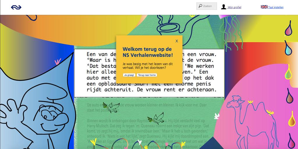 uit. Ze opent de site thuis vanuit de bank.