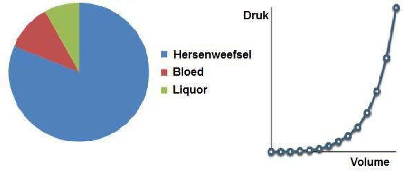 Mechanische compensatie: Volume compensatie en buffer De inhoud van een volwassen schedel bedraagt ongeveer 1500 ml.