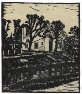 Plekjes uit Heemstede In 1928 bracht Van Emmerik in een oplage van 25 exemplaren een map/enveloppe uit met tien losse houtsnedes met de naam Plekjes uit Heemstede.