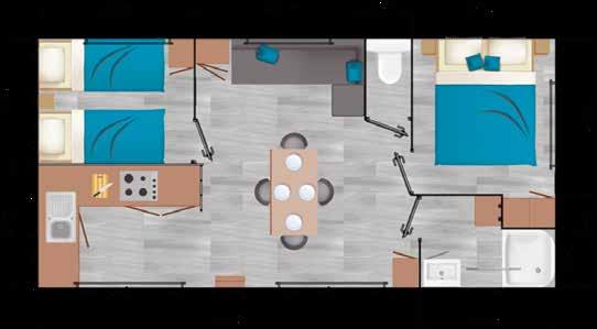 Stacaravan Confort 2 slaapkamers 4/6 personen (30 m²) /6 personen 30 m 2 + terras 2 aparte slaapkamers met slaapbank Vanaf 288 /