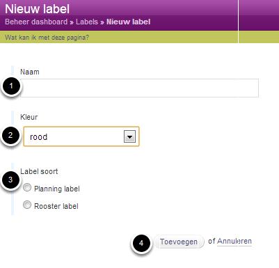 Voer de naam (betekenis) van het label in. 2. Kies de kleur van het label. 3.