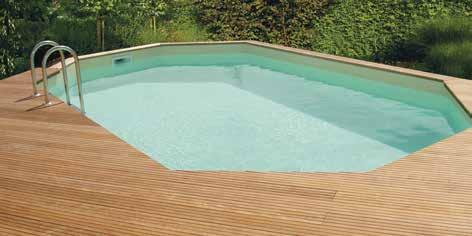 Wanneer u dit zwembad bovengronds of half ingegraven plaatst, komt niet alleen de houten structuur mooi tot zijn recht maar creëert u ook een handige zitrand.