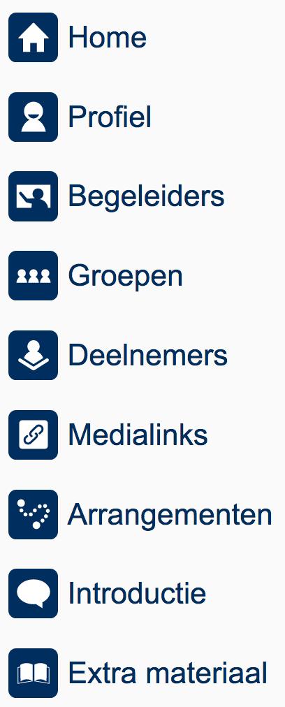 2 Menu Op alle pagina s zie je links het navigatiemenu met de volgende onderdelen: Ga terug naar het startscherm.