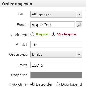 Stap 2 (koopopdracht) en stap 3 (verkoopopdracht) zien er zo uit. 5% winst! Uw verkoopopdracht doet u meteen want soms wordt een stijging van 5% gemaakt binnen enkele dagen.