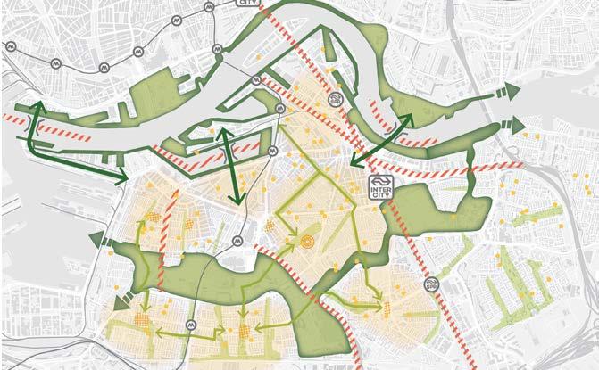 Illustratie 5: Groene en veilige routes in stadsdeel Rotterdam-Zuid In het stadsdeel