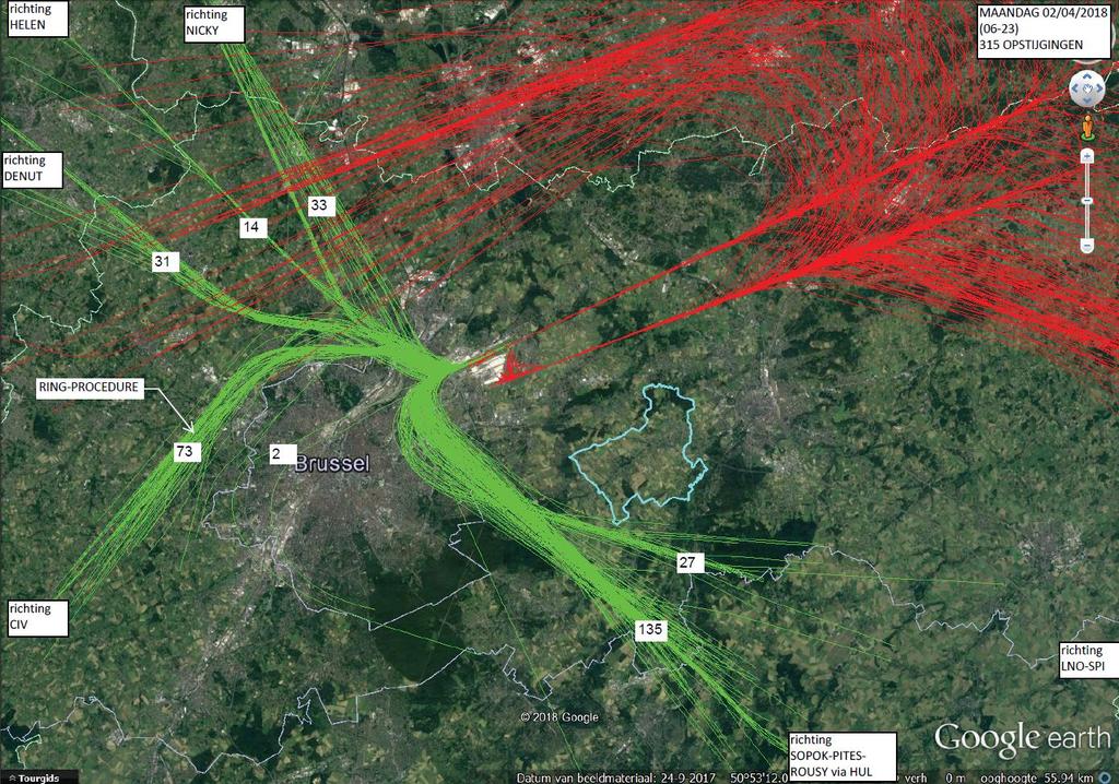 opsprs - WEEKDAGEN WEEKDAG (06-23) ARR 25R/L DEP 25R OPSTIJGINGEN 25R CENTRALE bocht naar LINKS op 1700 voet (via