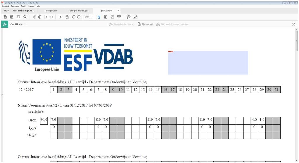 -Er verschijnt een vak om te ondertekenen -Er