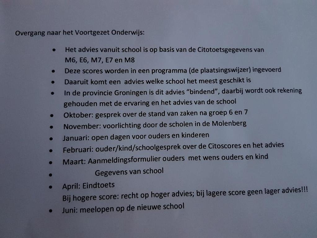 9 Nieuws uit groep 7 en 8 juf Brenda en juf Natasja Wij hebben tijdens de informatieavond gesproken over de overgang naar het voortgezet onderwijs.