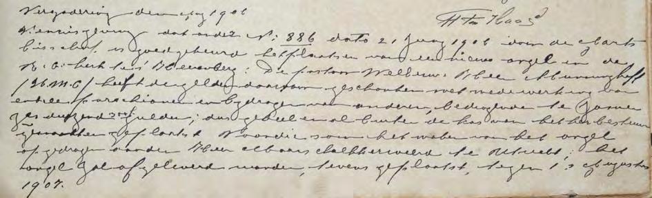 1906: (volgende pagina:) Vergadering den 1 aug 1906 Kennisgeving dat onder N: 886 dato 21 Juny 1906 door de