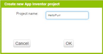 Kies; Start new project; noem het HelloPurr en klik op OK.