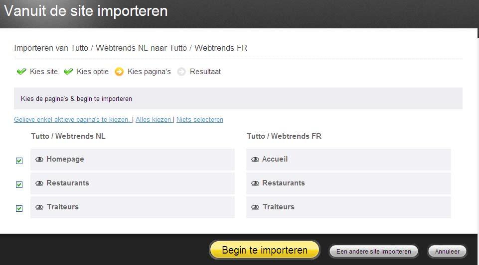 Selecteer de pagina s die u wilt importeren en klik vervolgens op de knop