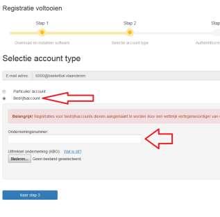 Kies voor een bedrijfsaccount en geef het ondernemingsnummer van uw vzw in. Voeg het uitreksel van uw onderneming toe uit de Kruispuntbank van Ondernemingen. vi.