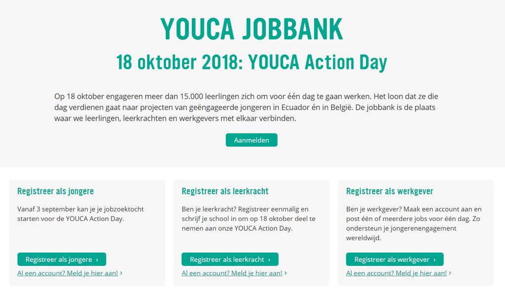 2 1. REGISTREREN en AANMELDEN op de jobbank Heb je nog geen account? Surf naar https://jobbank.youca.be en klik op registreer als jongere. Heb je wel al een account? Klik dan op Al een account?