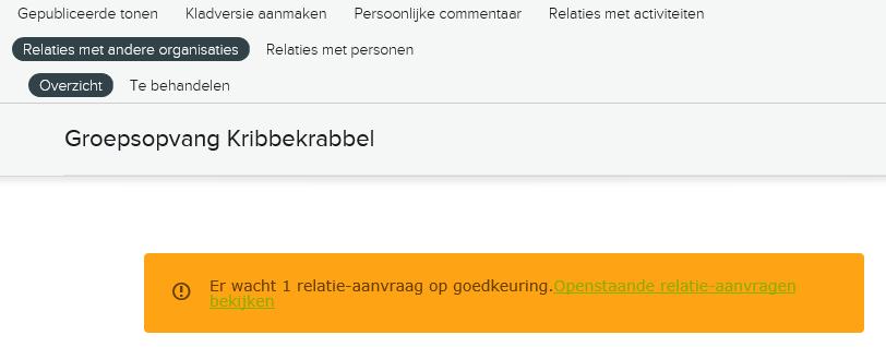 Klikken op de link bekijken toont de online gegevens van de betrokken organisatie. Klikken op de link kiezen brengt jou naar de volgende stap in het leggen van een relatie.