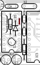 Bij de volledige RS232 uitvoering met max232 chip (alleen OM32rev00 en rev01): monteer het voetje van IC1. Let op de oriëntatie! Pin 1 gaat in het vierkante eilandje. Monteer C3 t/m C6.