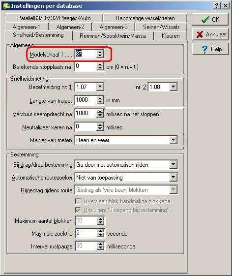 Vervolgens moeten beide bezetmelding nummer worden ingevoerd die de meetgegevens aan koploper moeten doorgeven. Voor het ijken gaan we gebruik maken van blok 4 waar de melders 1.07 en 1.