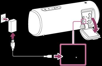 De luidspreker opladen U kunt de luidspreker bedienen door deze via een USB-netvoedingsadapter (in de handel verkrijgbaar) aan te sluiten op een stopcontact of door de ingebouwde batterij te